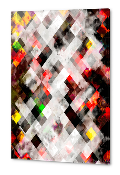 geometric pixel square pattern abstract art in red green yellow Acrylic prints by Timmy333