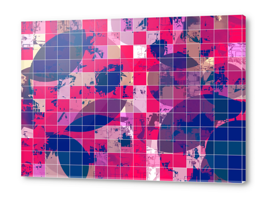 geometric square and circle pattern abstract background in red pink blue Acrylic prints by Timmy333