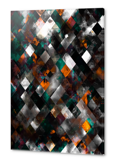 geometric pixel square pattern abstract art in orange green black Acrylic prints by Timmy333