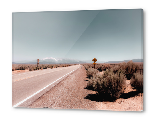 Road in the desert with blue sky and mountain view in California USA Acrylic prints by Timmy333