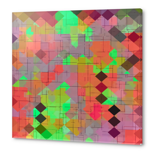 geometric square pixel pattern abstract in green orange red Acrylic prints by Timmy333