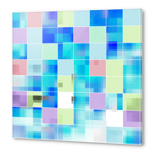 geometric pixel square pattern abstract background in blue pink green Acrylic prints by Timmy333