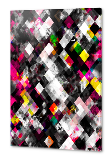 geometric pixel square pattern abstract art in pink yellow green blue Acrylic prints by Timmy333