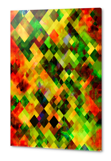 geometric pixel square pattern abstract background in green yellow brown Acrylic prints by Timmy333