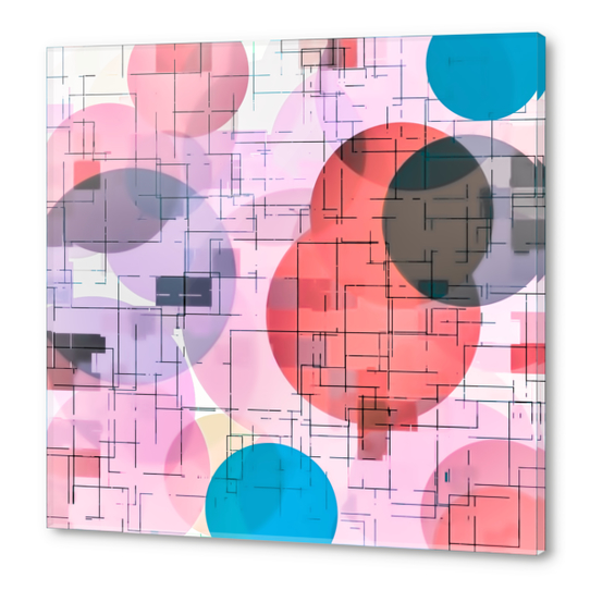 geometric square and circle pattern abstract in red pink blue Acrylic prints by Timmy333