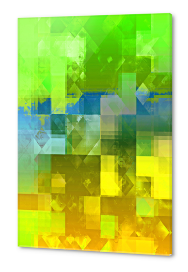 geometric pixel square pattern abstract background in green blue yellow Acrylic prints by Timmy333