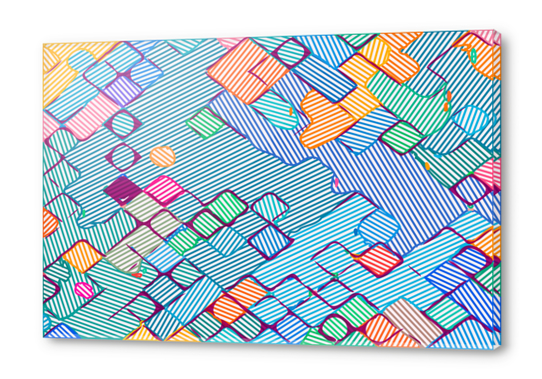 geometric square pixel pattern abstract in blue pink orange Acrylic prints by Timmy333