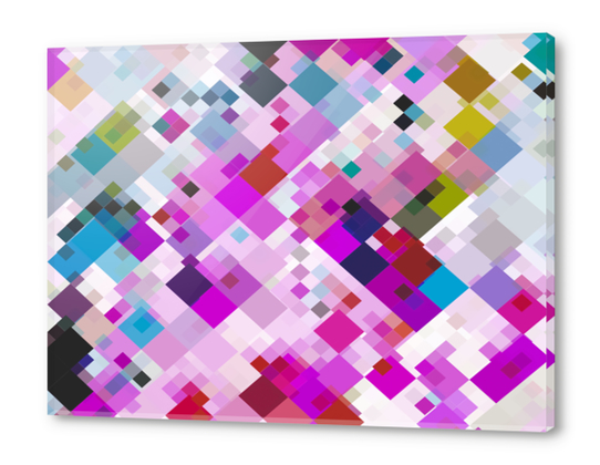 geometric square pixel pattern abstract background in pink blue yellow Acrylic prints by Timmy333