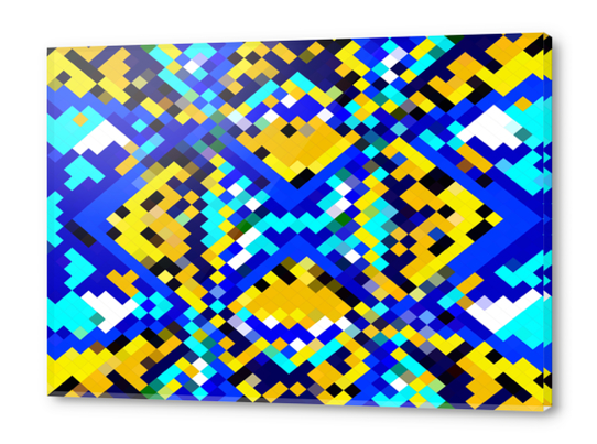 square pixel pattern abstract in blue and yellow Acrylic prints by Timmy333