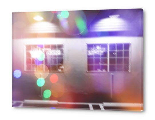 restaurant in the city with the colorful night light bokeh abstract Acrylic prints by Timmy333