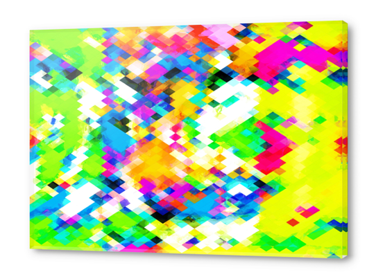 psychedelic geometric pixel abstract pattern in yellow blue green pink Acrylic prints by Timmy333