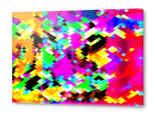 psychedelic geometric pixel abstract pattern in pink purple blue green yellow Acrylic prints by Timmy333