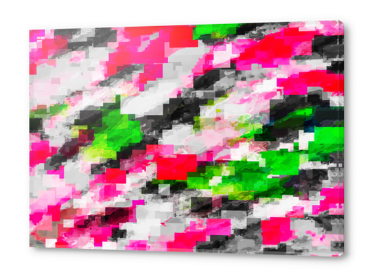 psychedelic geometric square pixel pattern abstract in pink green Acrylic prints by Timmy333