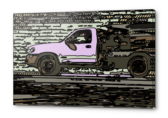 pink car on the road with brick wall background Acrylic prints by Timmy333