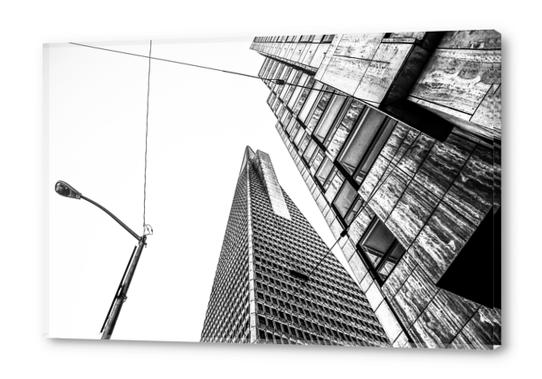 pyramid building and modern building in black and white at San Francisco, USA Acrylic prints by Timmy333