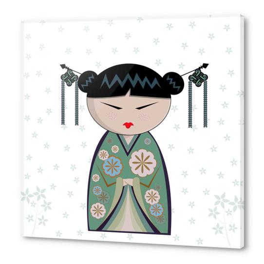 Green kokeshi Acrylic prints by PIEL Design