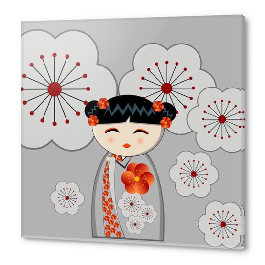 Orange and grey kokeshi Acrylic prints by PIEL Design