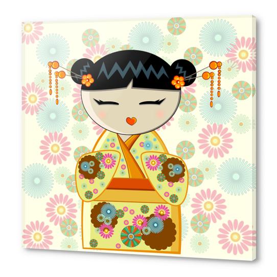 Yellow kokeshi Acrylic prints by PIEL Design