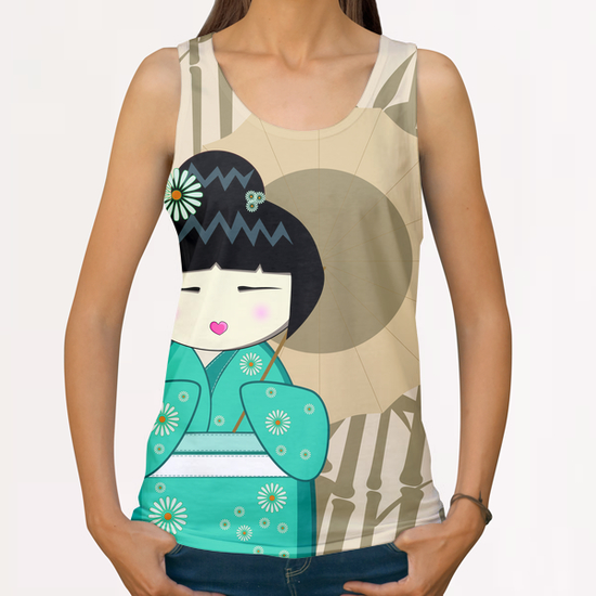 Brown umbrella kokeshi All Over Print Tanks by PIEL Design