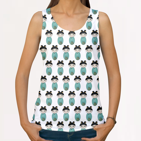 Multi green kokeshi All Over Print Tanks by PIEL Design