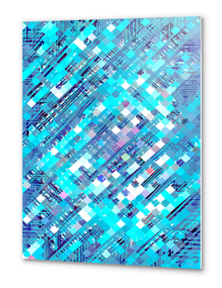 geometric square pixel pattern abstract background in blue and pink Metal prints by Timmy333