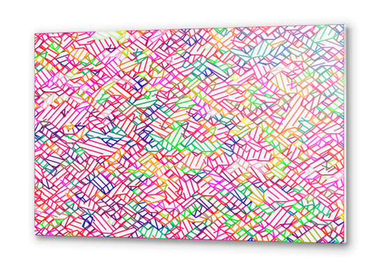 geometric pixel line pattern abstract in pink yellow blue green Metal prints by Timmy333