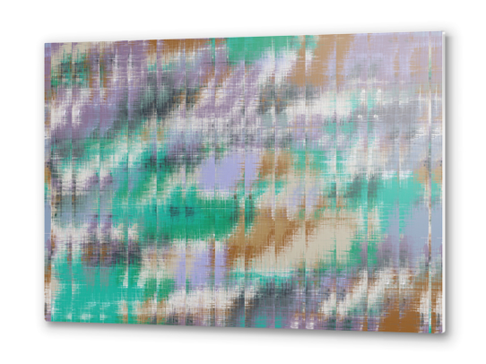 psychedelic geometric abstract pattern in green brown purple Metal prints by Timmy333