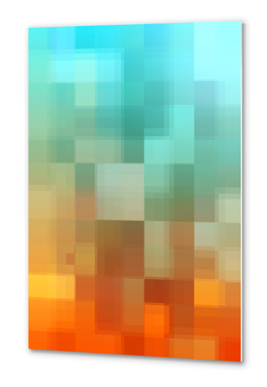 geometric pixel square pattern abstract background in blue brown Metal prints by Timmy333