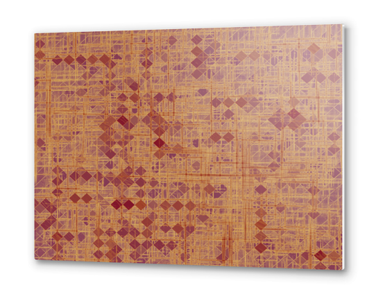 geometric square pixel pattern abstract in brown and pink Metal prints by Timmy333