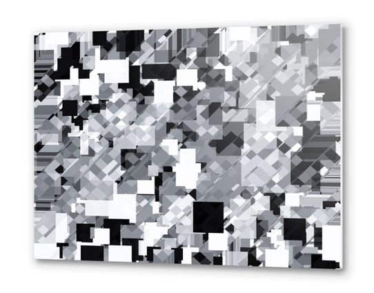 geometric square pixel pattern abstract in black and white Metal prints by Timmy333