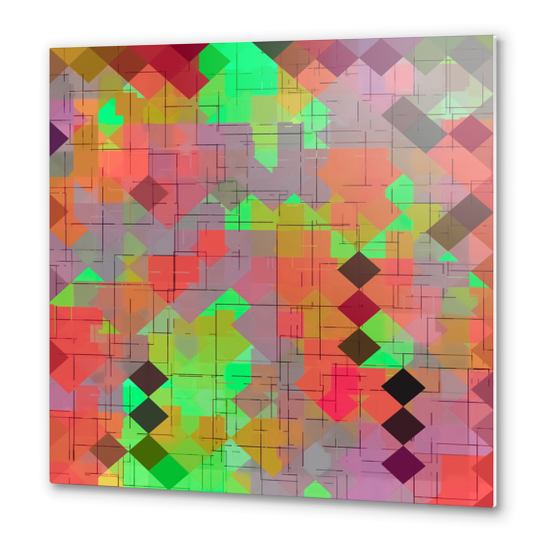 geometric square pixel pattern abstract in green orange red Metal prints by Timmy333