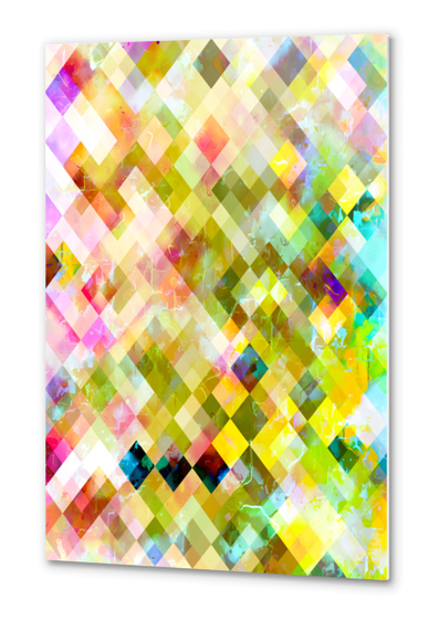 geometric pixel square pattern abstract background in green pink Metal prints by Timmy333