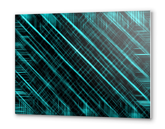 blue geometric line pattern abstract with black background Metal prints by Timmy333