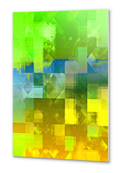 geometric pixel square pattern abstract background in green blue yellow Metal prints by Timmy333