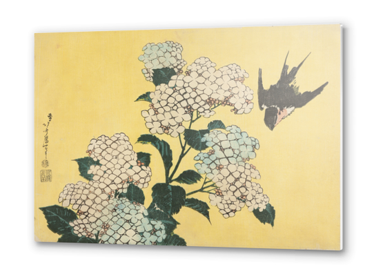 Hydrangea and Swallow Metal prints by Katsushika Hokusai