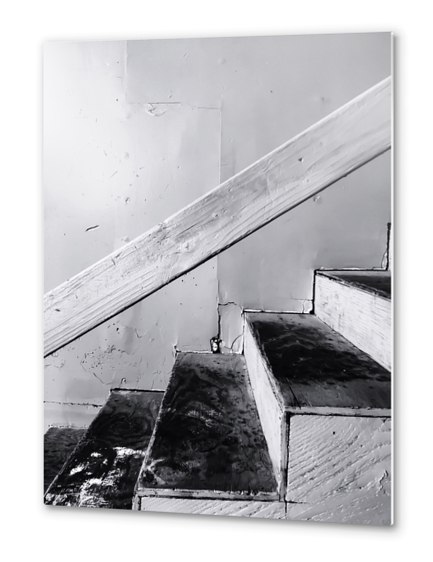 wood stairway with wood background in black and white Metal prints by Timmy333