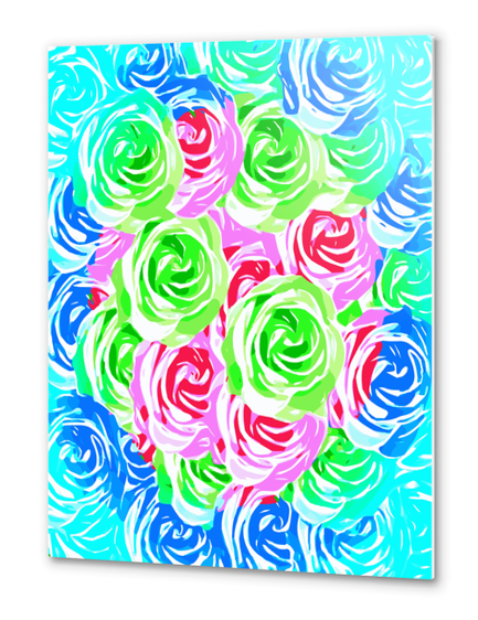 colorful rose pattern abstract in pink blue green Metal prints by Timmy333