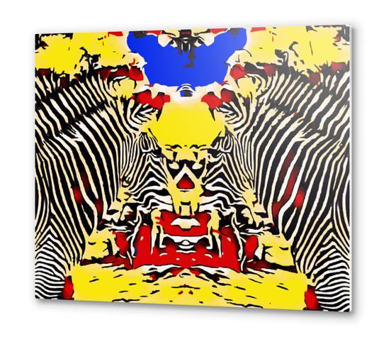 drawing and painting zebras with red yellow and blue background Metal prints by Timmy333