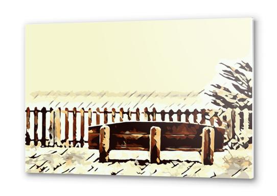 wooden bench and wooden fence at the beach Metal prints by Timmy333