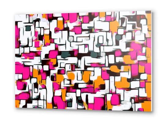 pink orange and black lines drawing abstract with white background Metal prints by Timmy333