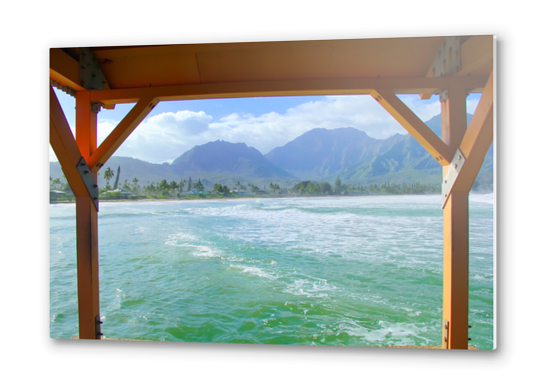 ocean view with mountain and blue cloudy sky background at Kauai, Hawaii, USA Metal prints by Timmy333