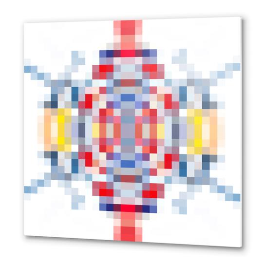 geometric square pattern pixel abstract in blue red yellow Metal prints by Timmy333