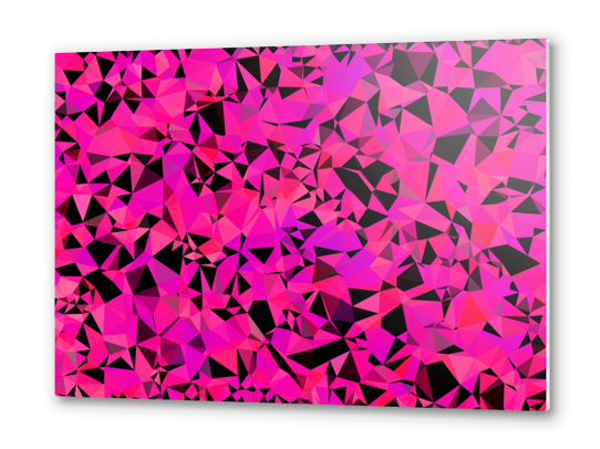 geometric triangle pattern abstract in pink and black Metal prints by Timmy333