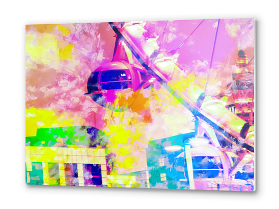 Ferris wheel and modern building at Las Vegas, USA with colorful painting abstract background Metal prints by Timmy333