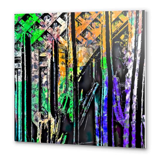 cactus with wooden background and painting abstract in green orange blue purple Metal prints by Timmy333