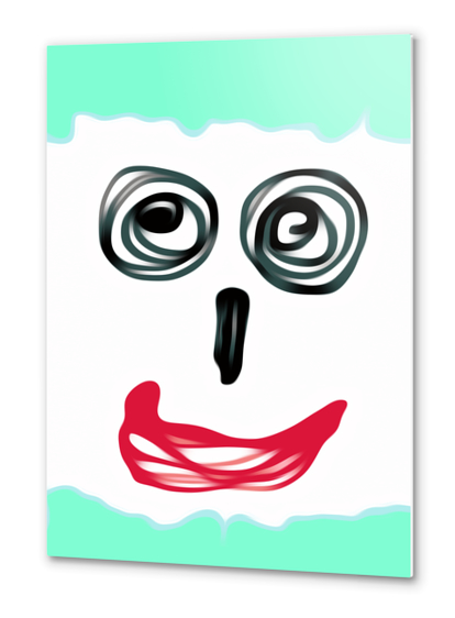 funny face with blue background and red lip Metal prints by Timmy333