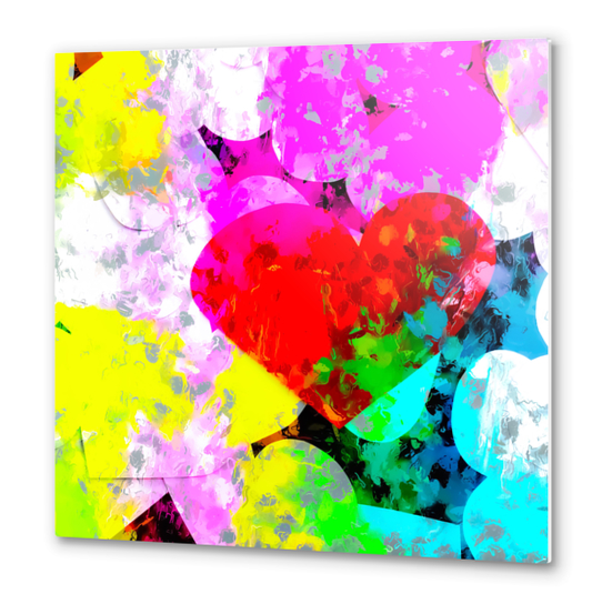 red heart shape pattern with colorful painting abstract in pink blue green yellow Metal prints by Timmy333