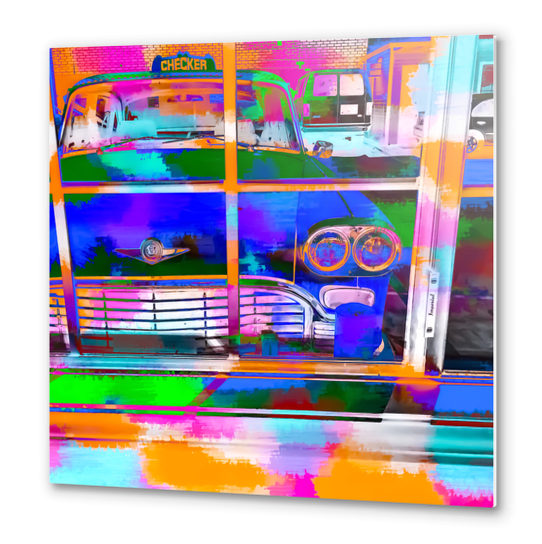 blue classic taxi car with painting abstract in green pink orange  blue Metal prints by Timmy333