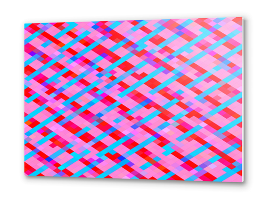 geometric pixel square pattern abstract background in pink blue red Metal prints by Timmy333