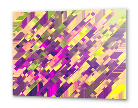 geometric square pixel pattern abstract background in pink purple green Metal prints by Timmy333